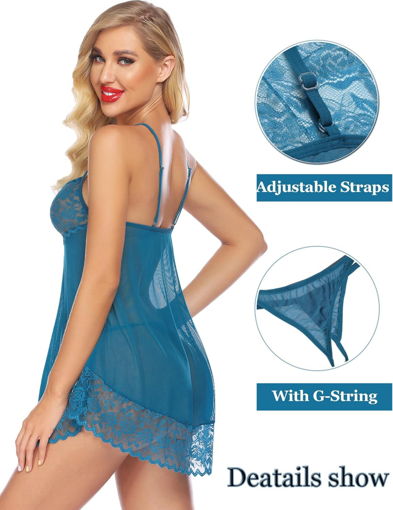 Elegant Black Lace Chemise, Sheer Mesh Babydoll Nightwear with Floral Lace Trim