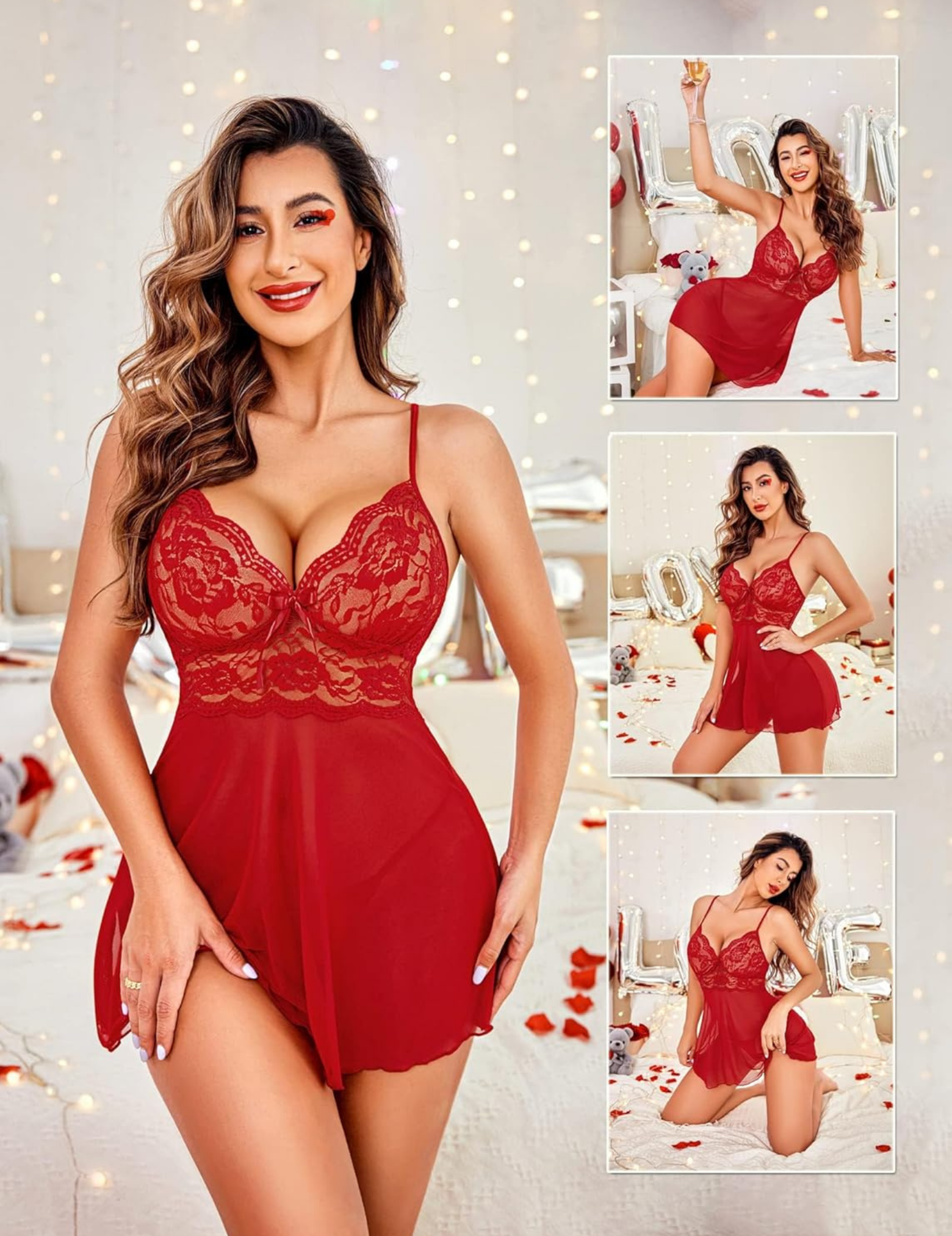 Women Babydoll Lace Sleepwear Lingerie with Sexy Hollow Back Thong | Sexy Night Dress for Women Honeymoon, Stylish Nightwear, Valentine Festival Dress, Bridal First Night, Hot Nighty