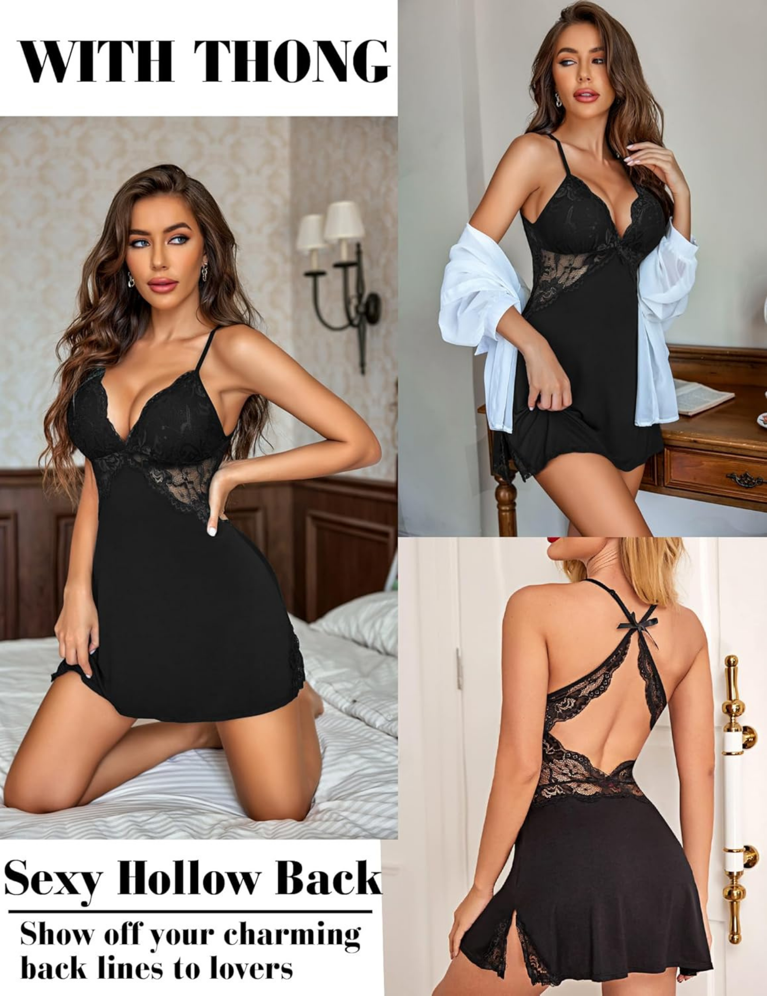 Women Babydoll Lace Chemise Sleepwear Lingerie Set with Panty | Sexy Night Dress for Women Honeymoon, Hot Nighty, Stylish Nightwear, Valentine Festival Dress, Bridal First Night Lingerie