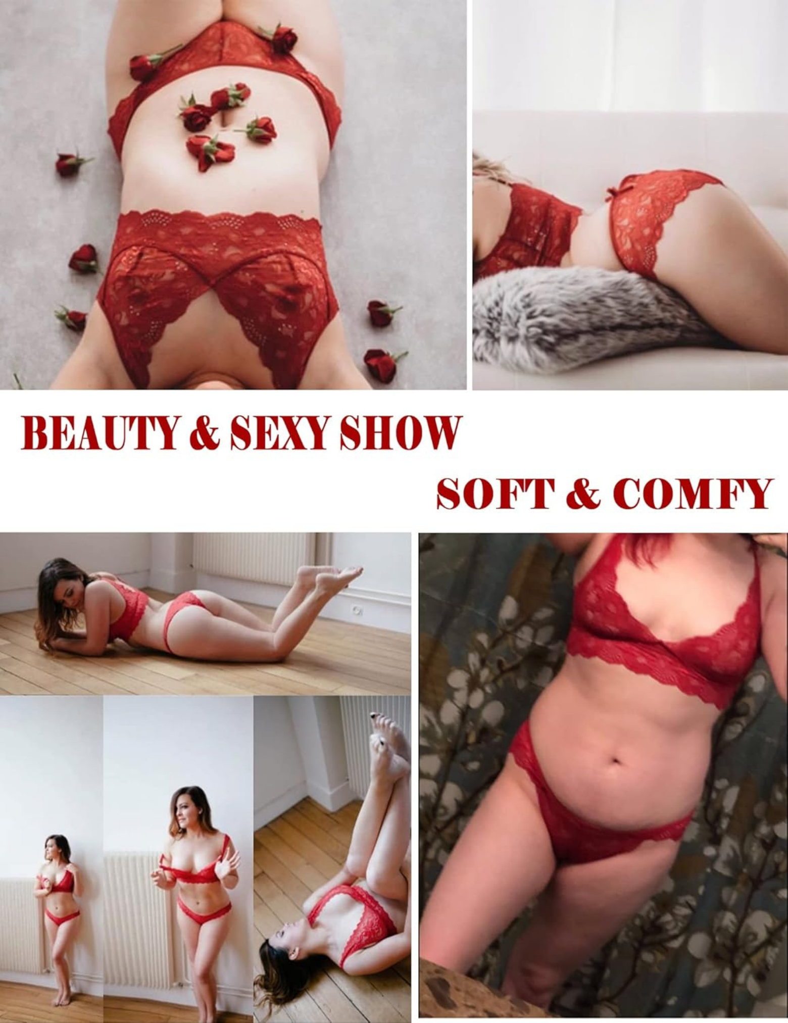 Women's Floral Lace Lingerie Set with V-Neck, Adjustable Straps, 2-Piece