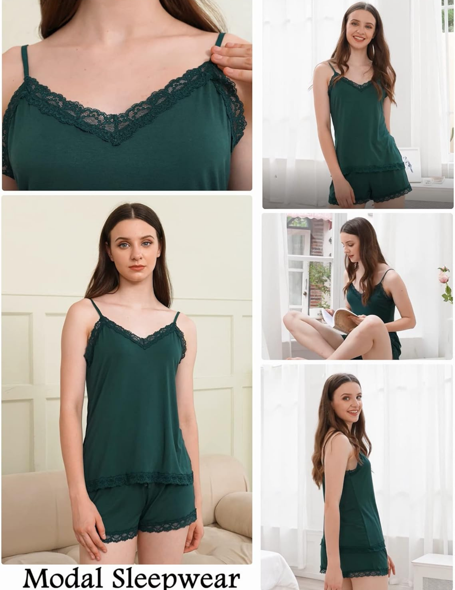 Women's Satin Cami and Shorts Sleepwear Set with Lace Trim, Drawstring Elastic Waist