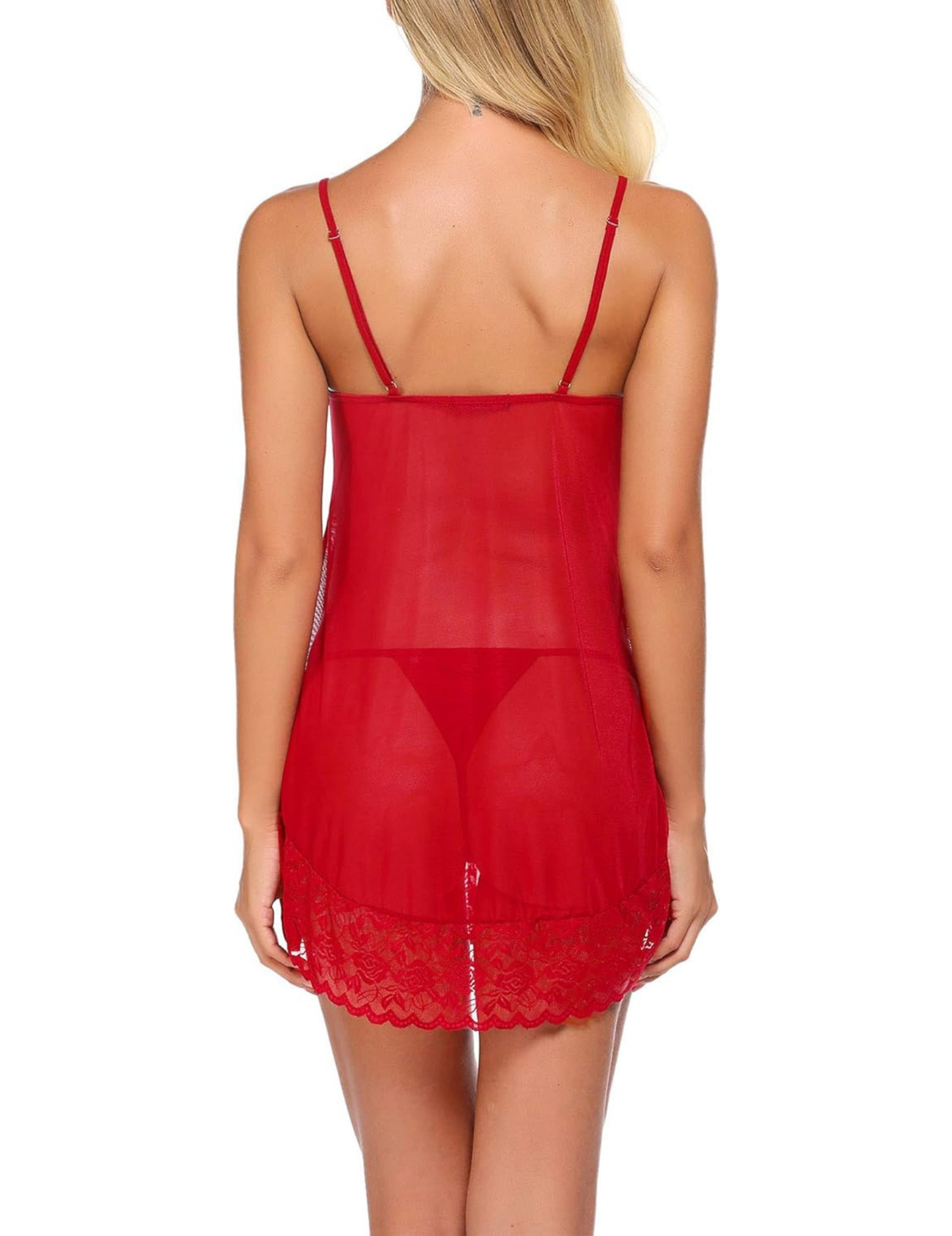 Elegant Black Lace Chemise, Sheer Mesh Babydoll Nightwear with Floral Lace Trim